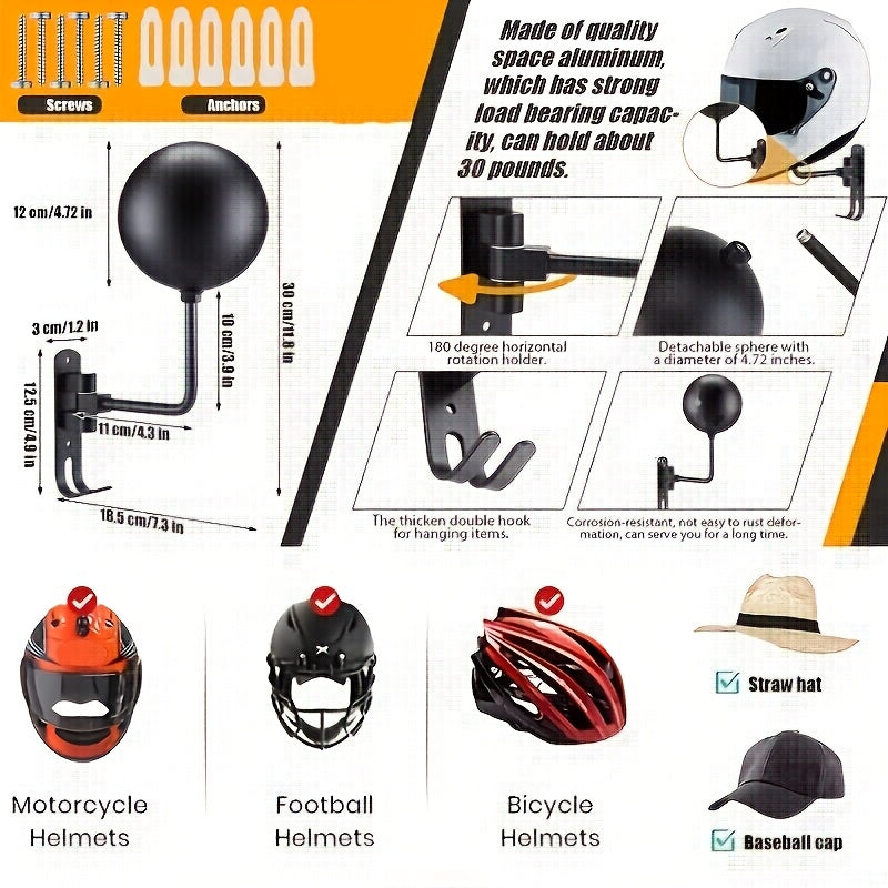 Hjelmholder Vægbeslag – 180° Rotation i Metal