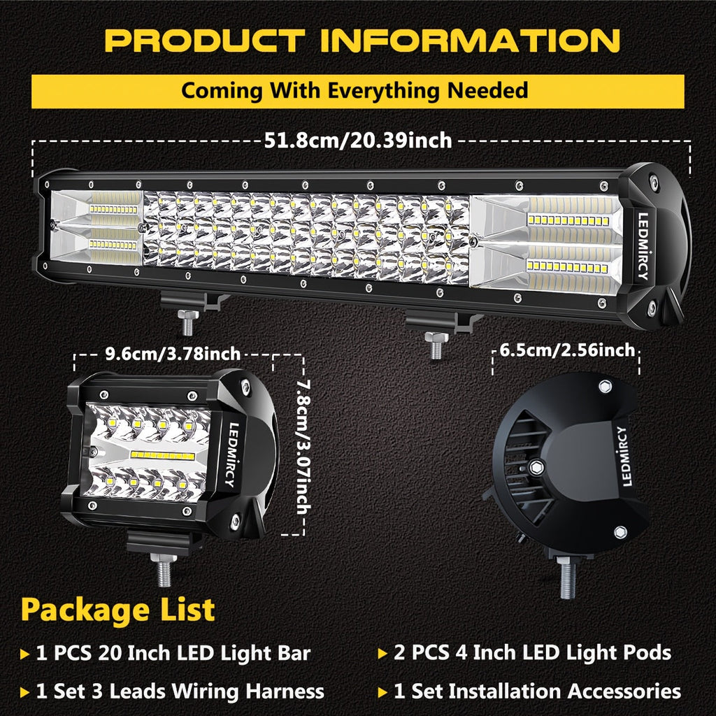 LED Lyslist 20" + 4" Pods – Komplet Offroad-Kit